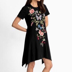 NWT Johnny Was JWLA Biya Embroidered Handkerchief Knit Dress Nicolette M